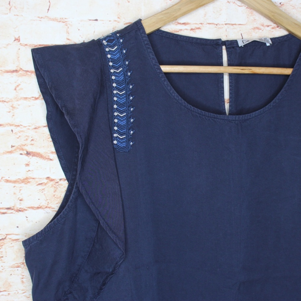Dex Plus | Navy Ruffle Front Embroidered Detailed Blouse - Picture 3 of 8